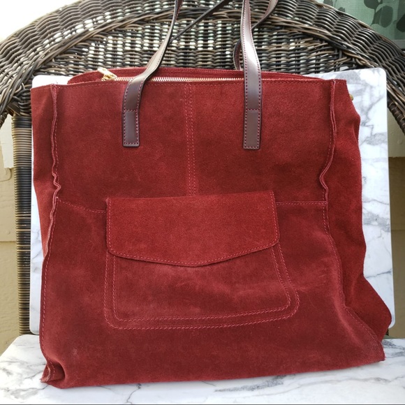 Made in Italy Leather Burgundy Color Suede Big Bag - Picture 9 of 9